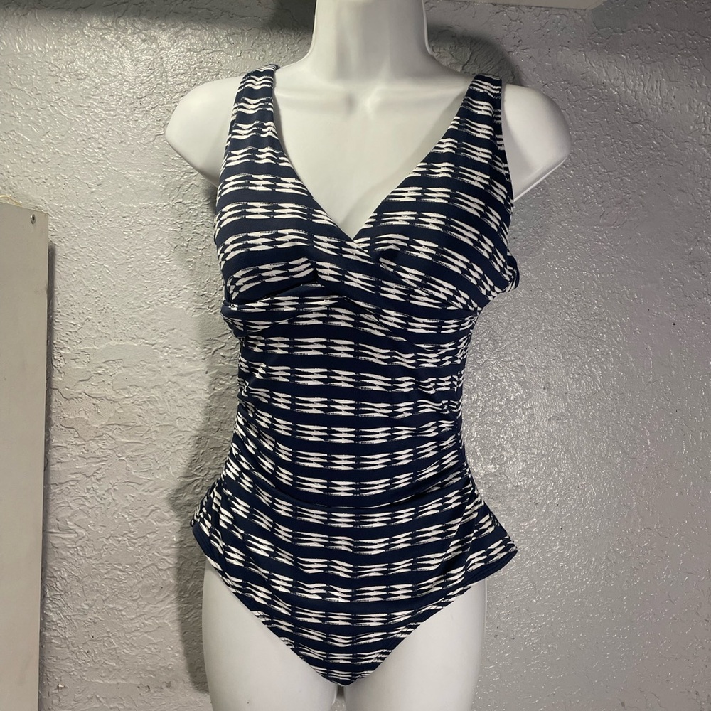Navy and White Striped One Piece Swimsuit